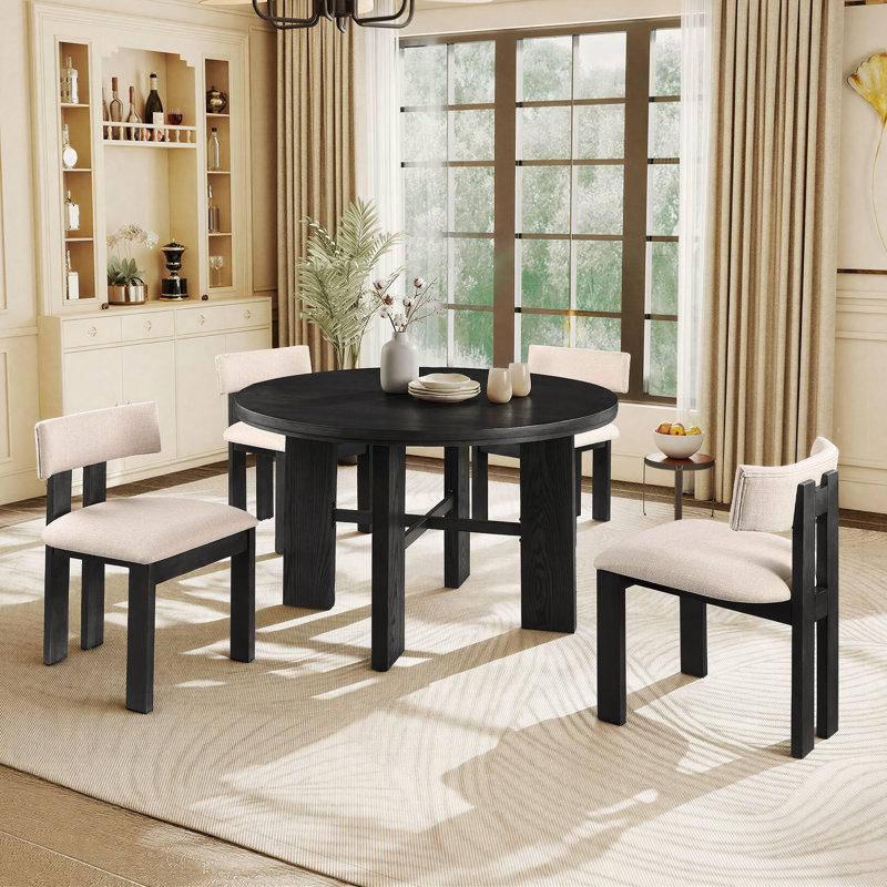 Table de salle à manger et de poker ronde 48 po 2 en 1, table de jeu avec 6 porte-gobelets, Black