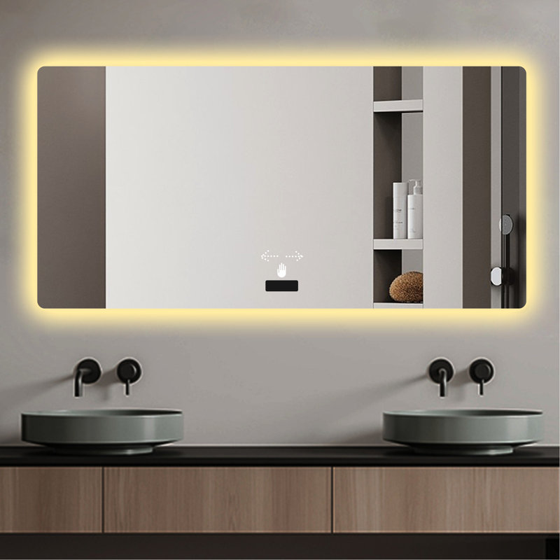 Miroir lumineux de salle de bain 48 po x 32 po - Brouillard, imperméable, capteur intelligent, gradation, accessoire de verre résistant à la lumière, rétroéclairé à DEL 48 x 32 po, option de gradation de la couleur, facteur moderne