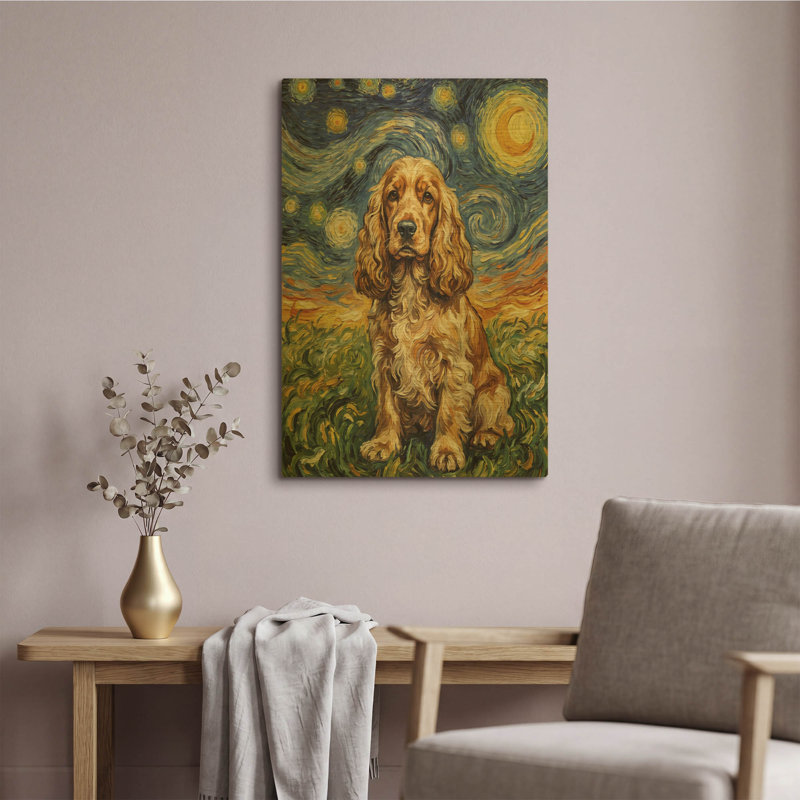 «English Cocker Spaniel Starry Night» par Rich Monet, art mural en métal doré, 16 po x 24 po, 16"x24"