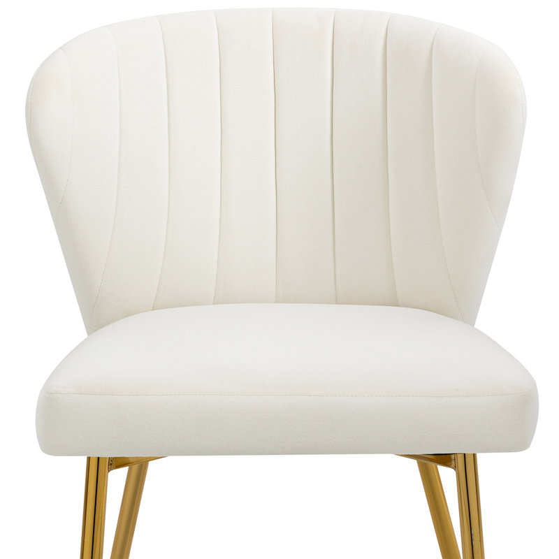 Modern Tufted Velvet Curved Back Dining Chair with Metal Legs, White