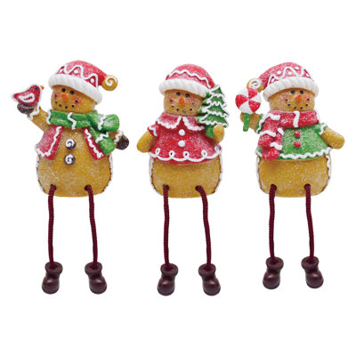 Resin Holiday Gingerbread Shelf Sitters 3, Brown, Resin, Set of 3, Shelf, Living Room, Christmas, Home Decoration