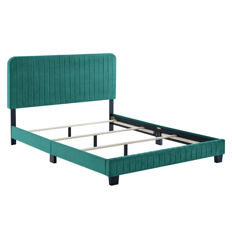 Celine Channel Tufted Performance Velvet Bed, Queen, Teal