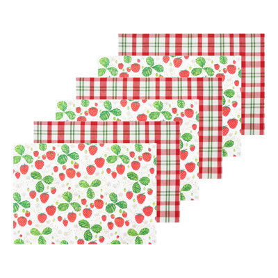 Strawberry Patch & Plaid Placemat Set of 6