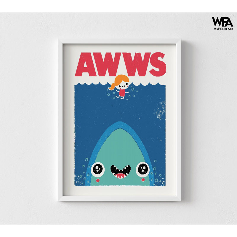Baby Shark Poster Kids Playroom Print, Framed Cute Shark Print, Ocean Poster Oversized Wall Art, Beach Decor Print Large Wall Art