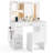 Vanity Desk with Mirror and Lights Storage Stool Power Outlets 3 Lighting Colors