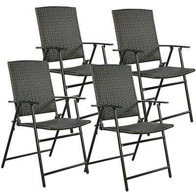 Weather-resistant PE Wicker Brown Foldable Portable Patio Lawn Chair
