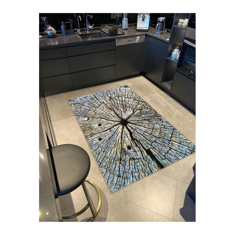 Tapis à base de rondins en résine tissée et tapis lavable, Rectangle 3 pi 4 po x 6 pi 7 po
