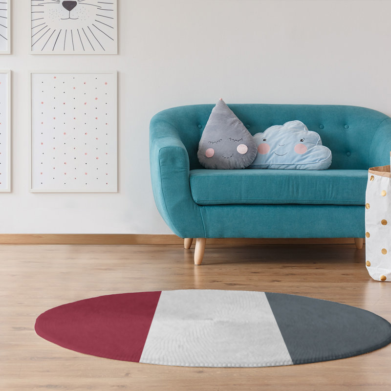 Tapis rouge/gris, Rond 5 pi