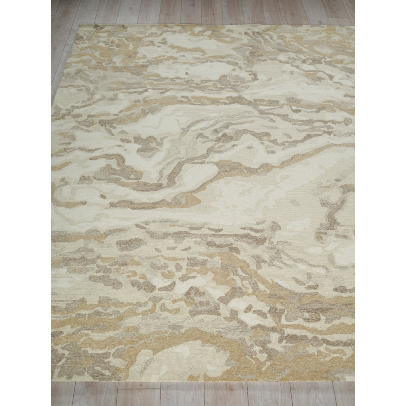 Cortero Hand Tufted Wool Abstract Area Rug, Rectangle 8' x 10', Gold/Ivory