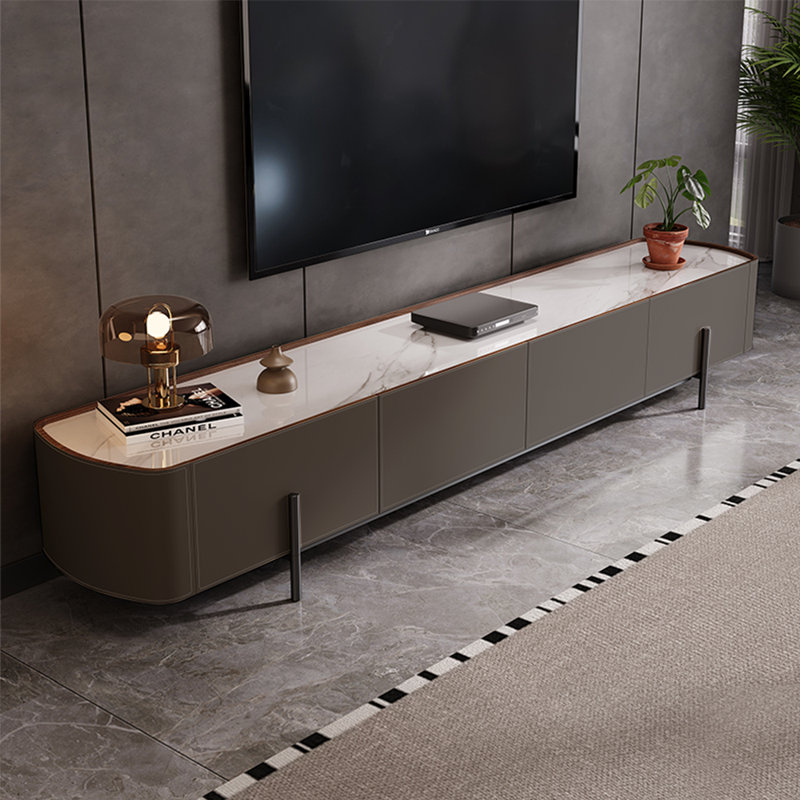 Meuble télé moderne de style nordique, Gris / gris blanc, 86.61"
