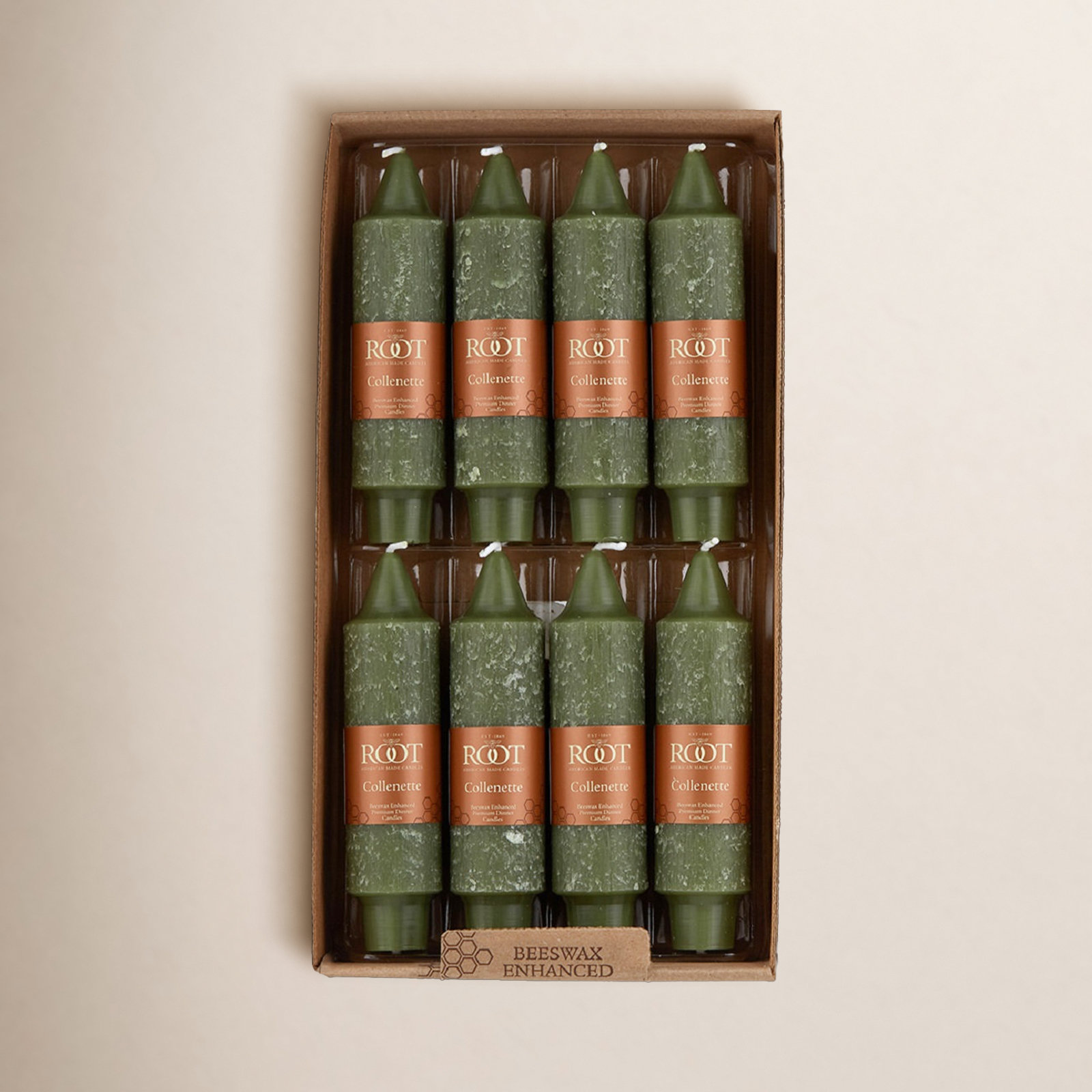 Unscented Taper Candle, Dark Olive