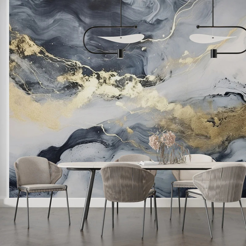 Décoration murale en marbre gris et doré, L 96 po x l 108 po