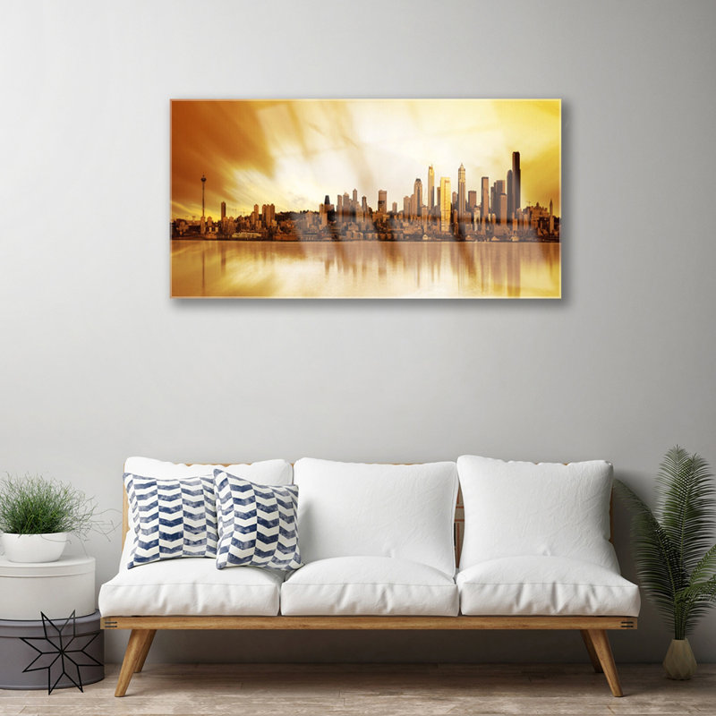 Glass Print Wall Art 100X50cm Image Printed On Glass Decorative Wall Picture Behind Toughened / Tempered Safety Real Glass For Kitchen & Living Room Theme: City Houses