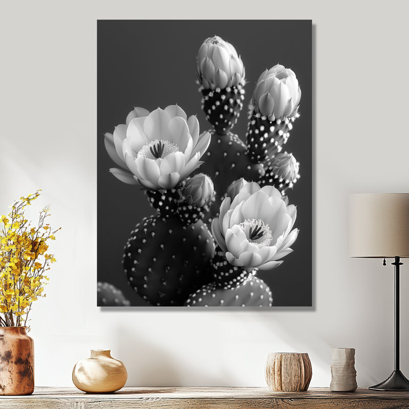 Cactus monochrome gris botanique Bliss II - cactus floral, Métal métal, H 20 po x l 12 po x P 1 po