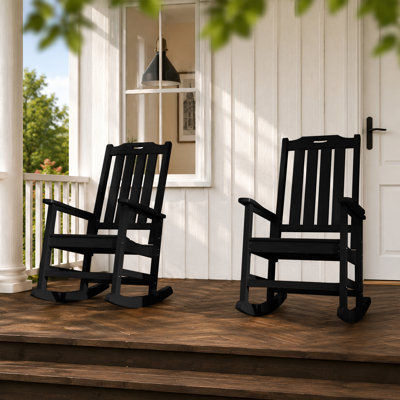 Dareona HDPE Adirondack Rocking Chair Set of 2, All-Weather High-Back Porch Rockers