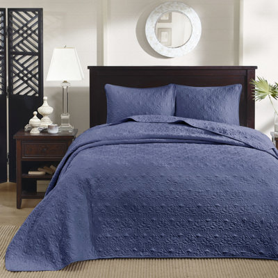 Couvre-lit réversible bleu marine - Riche texture matelassée en coton prélavé rembourré pour plus de douceur et 2 taies décoratives assorties