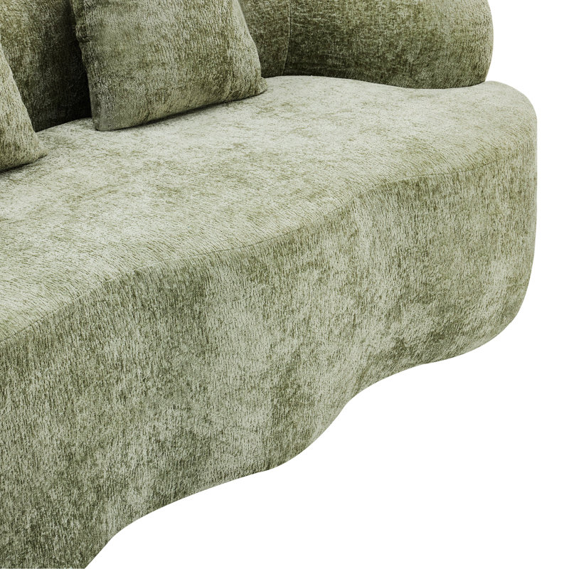 Canapé courbé avec 2 coussins pour petit espace, salon, chambre à coucher, Vert