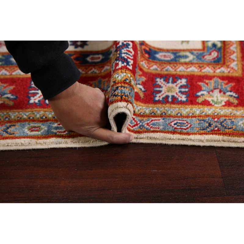 Tapis unique en laine noué à la main ivoire / rouge nouvel âge 4 pi 2 po x 6 pi 1 po