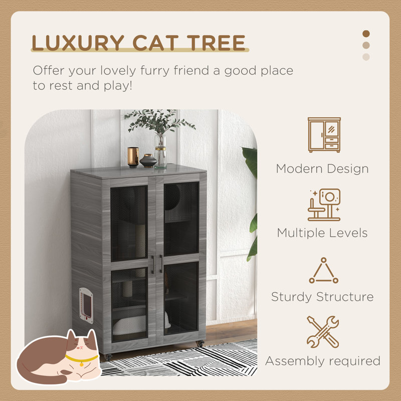 Maison pour chat de luxe avec roues, Gris