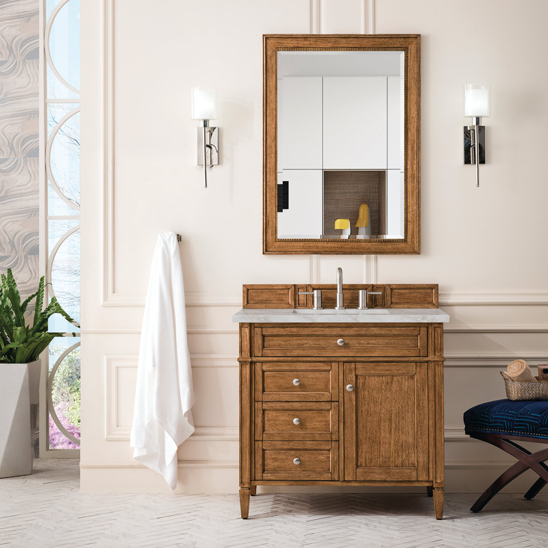 Brittany 36'' W Single Vanity, Saddle Brown, Victorian Silver, 8" Widespread