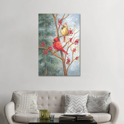Cardinals in Berry Tree - Reproduction d'art murale - Toile tendue