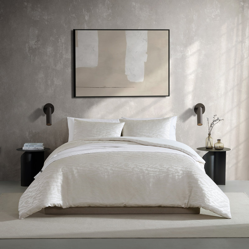 Vera Wang Illusion Ivory Duvet Cover Set, Queen Duvet Cover + 2 Standard Shams