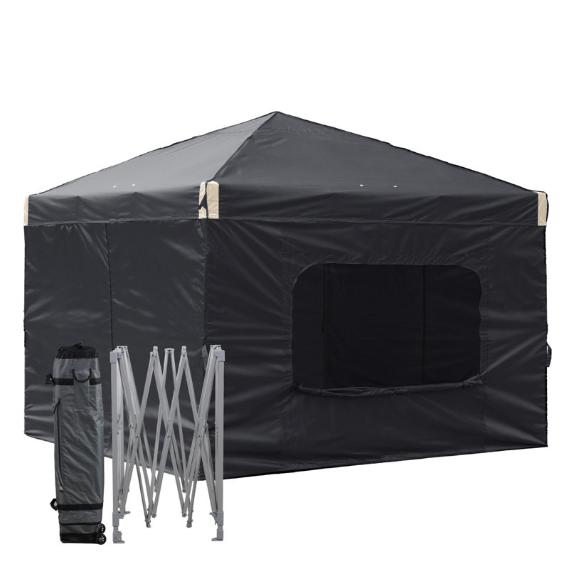 Auvent en fer avec parois latérales amovibles et sac à roulettes, Abri pour voiture l 10 pi. x P 12 pi. po, Noir