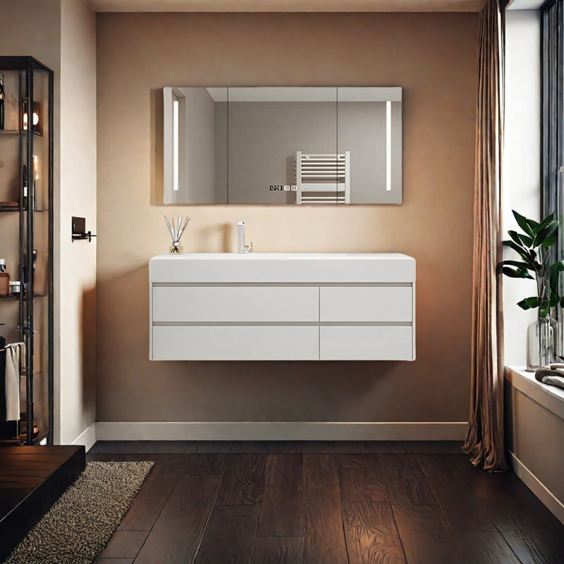 Armoire de salle de bain élégante de style crème, Blanc, H 19,68 po x l 51,18 po x P 21,65 po