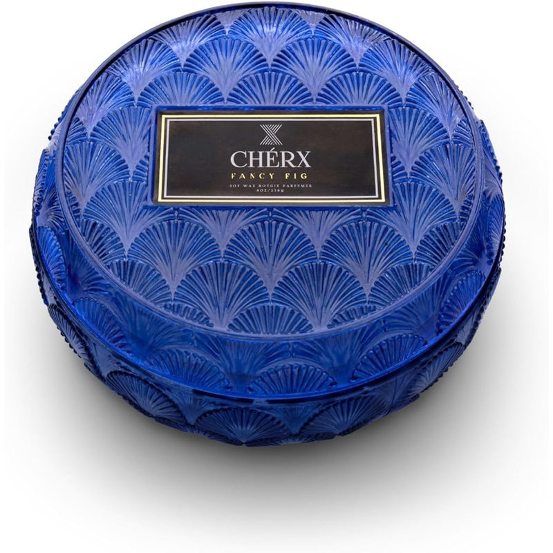 Bougie parfumée en pot avec support en verre, Bleu