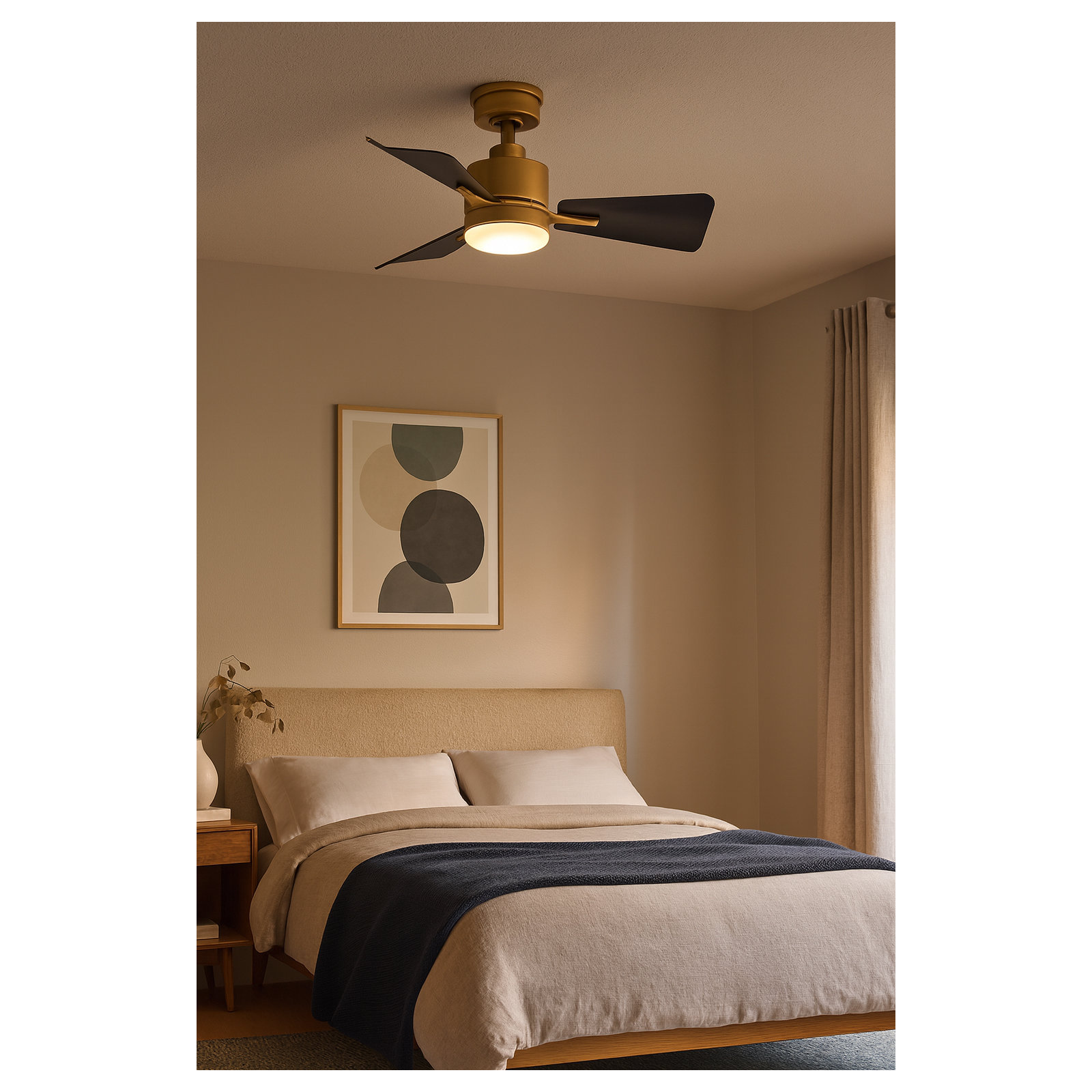 30" Leventhal 3  - Blade LED Smart Standard Ceiling Fan with Wall Control and Light Kit Included, Matte Black/Gold