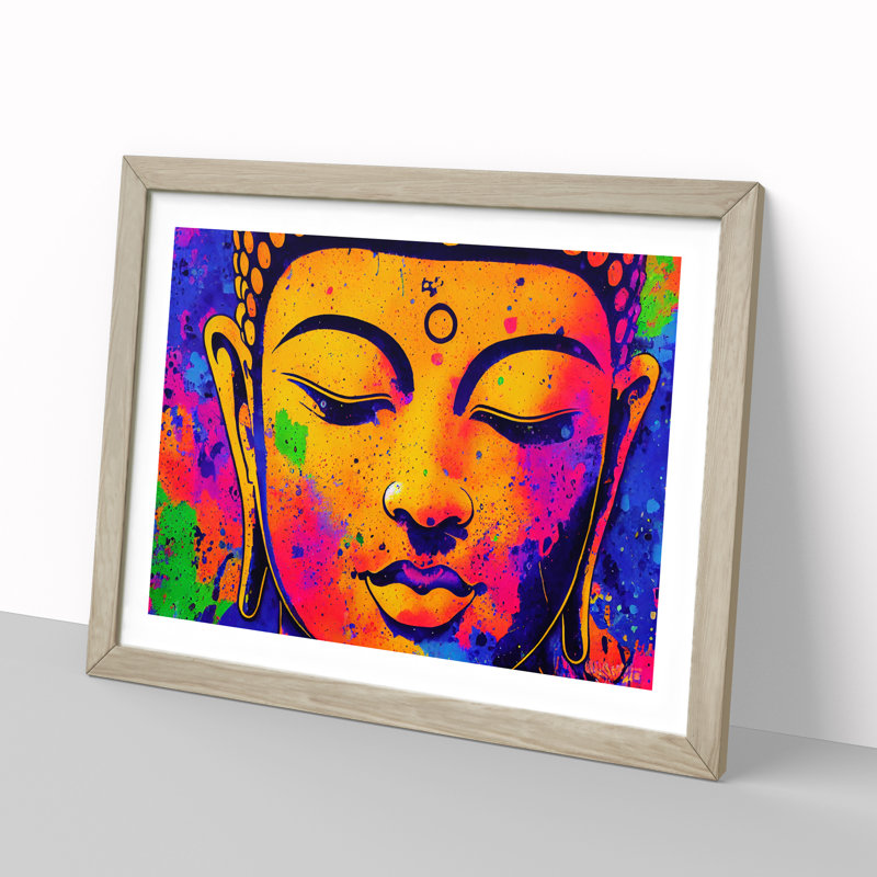 Colourful Buddha Vol.2 Abstract 1 Piece Single Picture Frame Wall Art, 46cm H x 64cm W x 2cm D, Oak