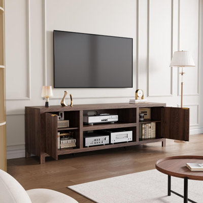 Fluted TV Stand, Modern Entertainment Center with Storage, Wooden Media Console Cabinet with Fluted Door