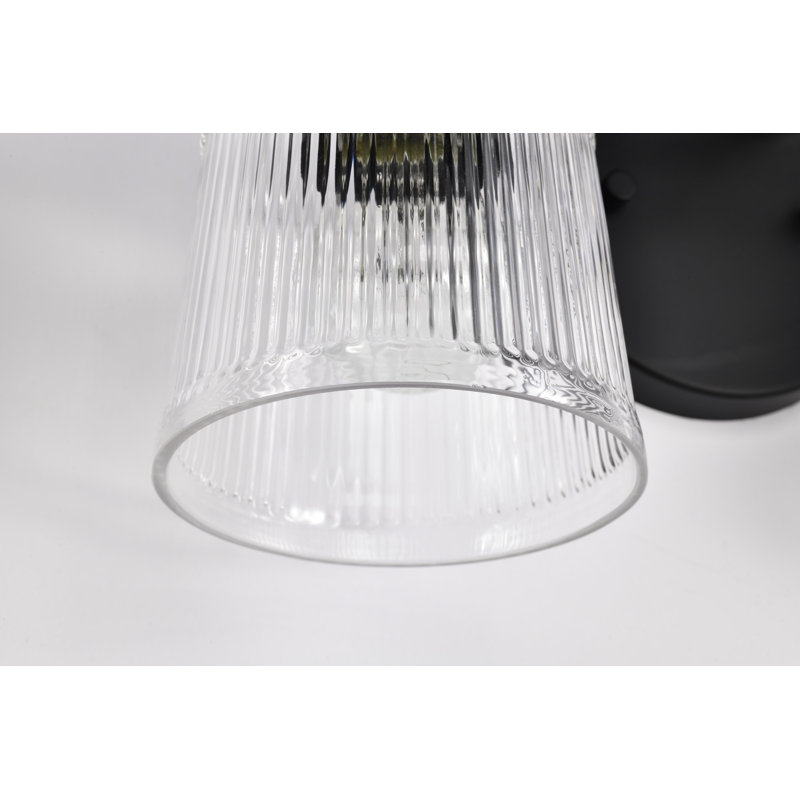 Amissa - Vanity - Matte Black Finish - Clear Ribbed Glass, 2 Lights, 14.5" Width