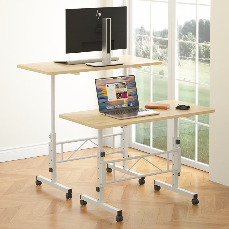 Petit bureau debout à hauteur réglable, bureaux mobiles à roulettes, bureaux portatifs à roulettes pour ordinateur portable, table d'appoint en C avec roulettes