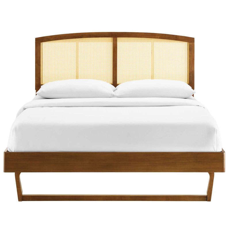 Sierra Cane and Wood Platform Bed with Angular Legs, Queen, Walnut