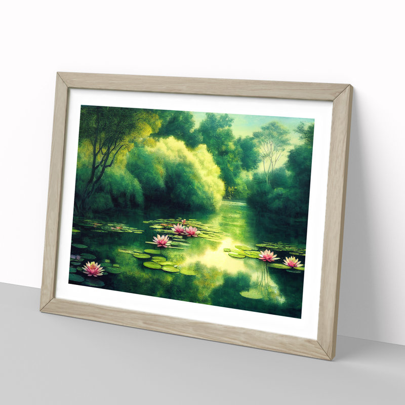 Shimmering Water Lily Pond - Framed Print, 46cm H x 64cm W x 2cm D, Oak
