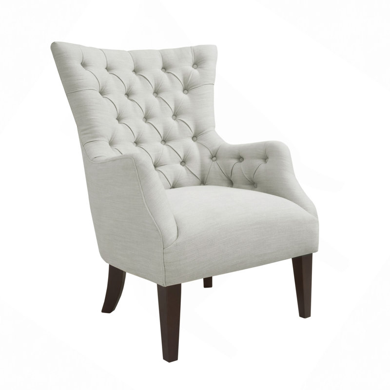 Hannah Button Tufted Wing Chair, Ivory