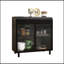 Buffet moderne avec portes en verre trempé figuré, dessus rabattable, tablettes intérieures, console de rangement à cadre en métal pour la salle à manger, la cuisine, le salon et le vestibule