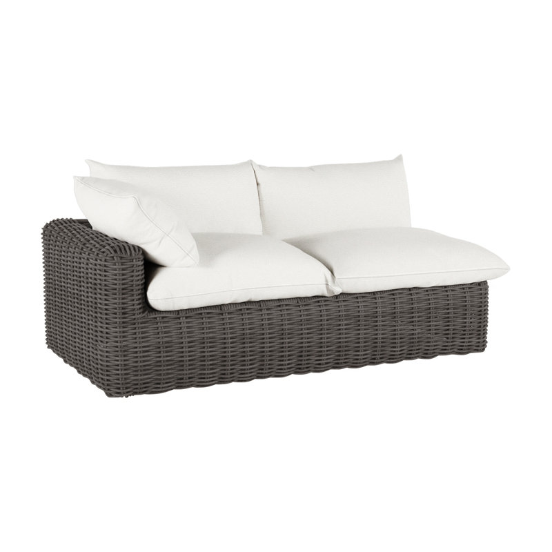 Montecito 75.25" Wide Outdoor Wicker Right Hand Facing Loveseat with Cushions, Welt, Slate Gray, Arbor Chambray