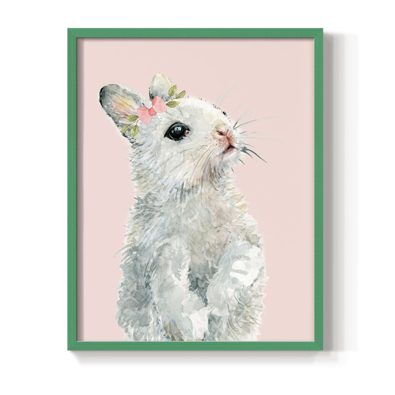 Lapin habillé, reproduction encadrée - bois massif, H 15 po x l 12 po, Vert