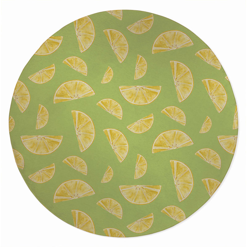 Summer Lemon Outdoor Rug, Round 5'