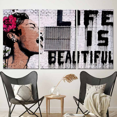 «Banksy Woman Graffiti Art», impression sur toile, décor moderne, toile tendue 3P