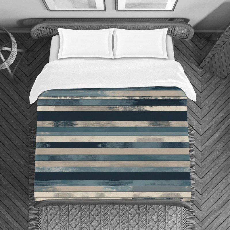 Horizontal Stripes Machine Printed Duvet Cover, Queen Duvet Cover, Blue/Navy