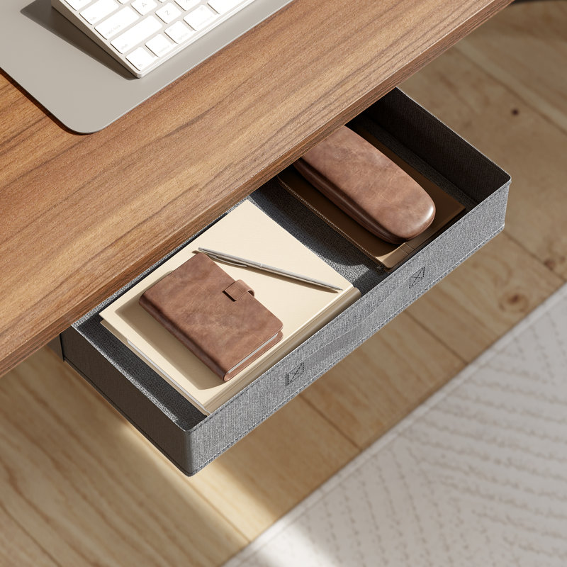 Eliut L-Shaped Metal Base Computer Desk, Espresso