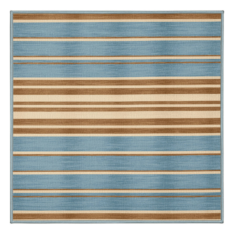  Tapis lavable à rayures crème bleu ciel, Carré 7 pi
