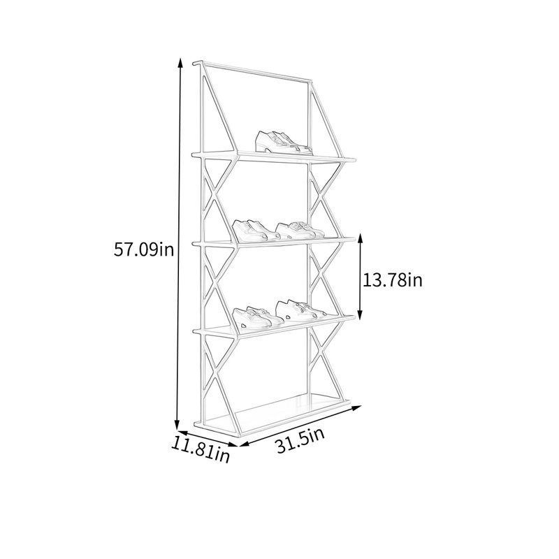 Silver Metal Geometric Display Shelf, (4 Shelves) 57.09"H x 31.5"W x 11.81"D