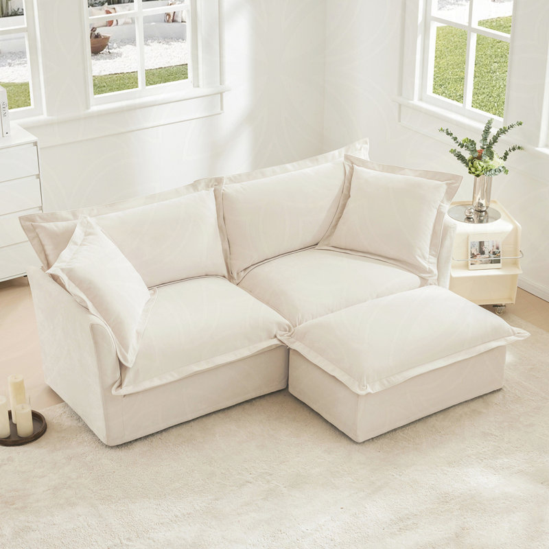 Canapé modulaire en L avec housse en L, canapé-lit en chenille confortable avec repose-pieds convertible et 2 grands coussins, ensemble de canapé moderne surdimensionné à 3 places pour bureau de salon