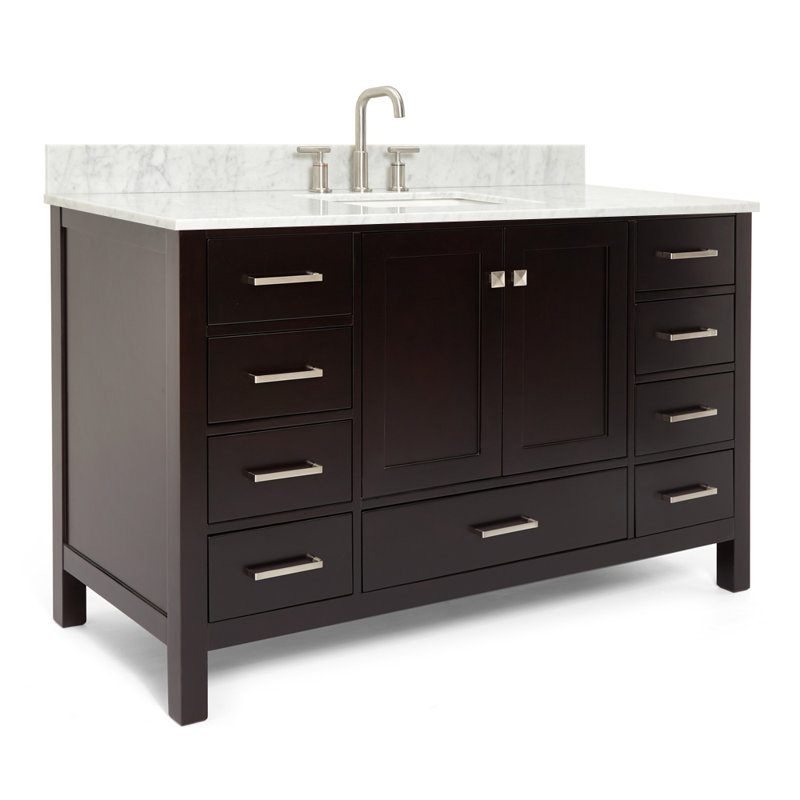 Flynt 55'' Single Bathroom Vanity with Carrara Marble Top, Espresso