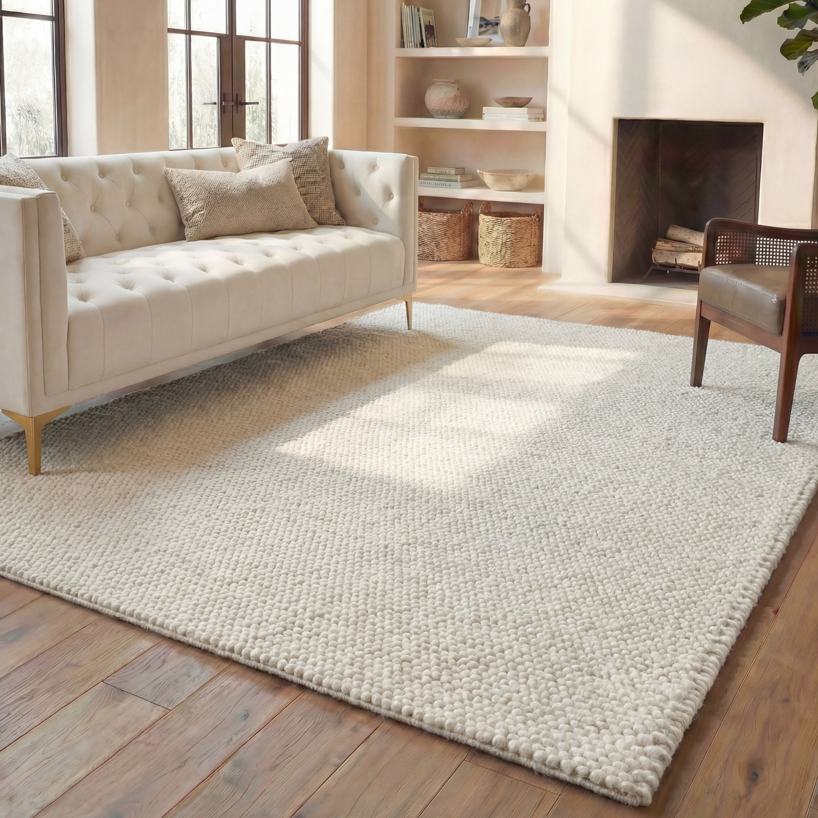 Elle Ivory Hand-Woven Wool Rug, Rectangle 8' x 10'