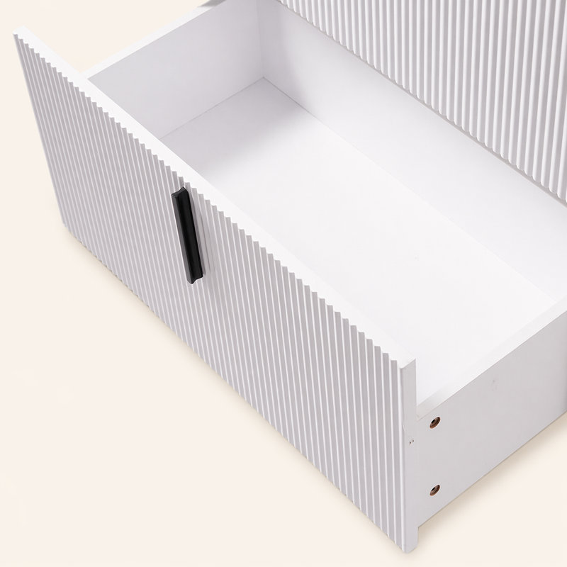 Meuble-lavabo simple 30 po avec lavabo en céramique, base blanche cannelée, tiroirs à fermeture en douceur à extension complète